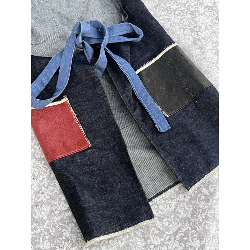 Vintage Handmade Denim & Leather Patchwork Festival Apron